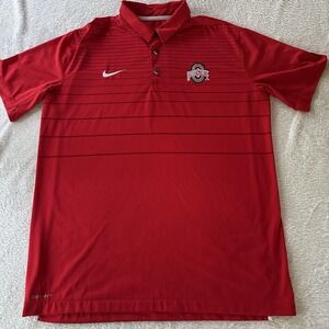Nike Mens Dri Fit Ohio State Univ Buckeyes Polo Shirt Red Black Stripes Large
